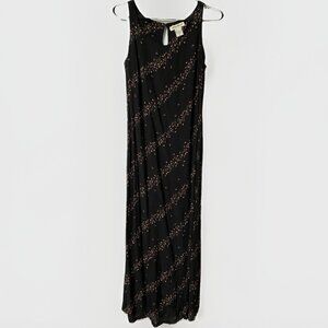 Y2K Eddie Bauer Maxi Dress Womens Petite 8 Black Floral Vintage 90s Grunge
